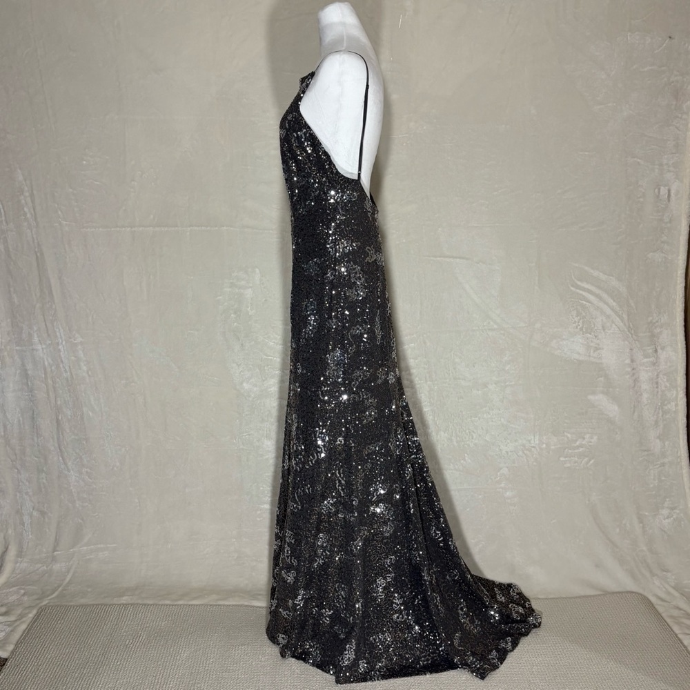 City Triangles Black Formal Evening Gown sz 13 Sequins Asymmetric Hem Backless - Picture 4 of 14